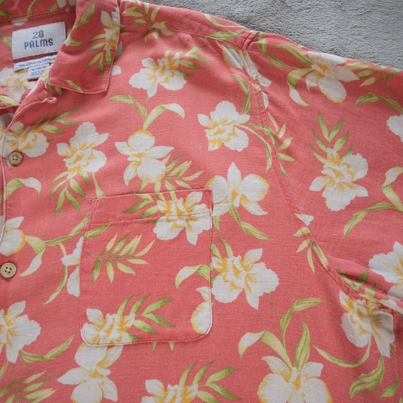 28 Palms Men Pink Floral Hawaiian Shirt Size XL Silk Linen Tropical Short Sleeve - Picture 4 of 13